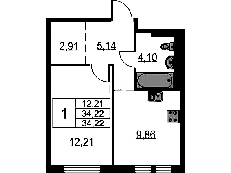 1-комнатная квартира 34.22 м², 17/17 эт., ЖК «Невская Долина»